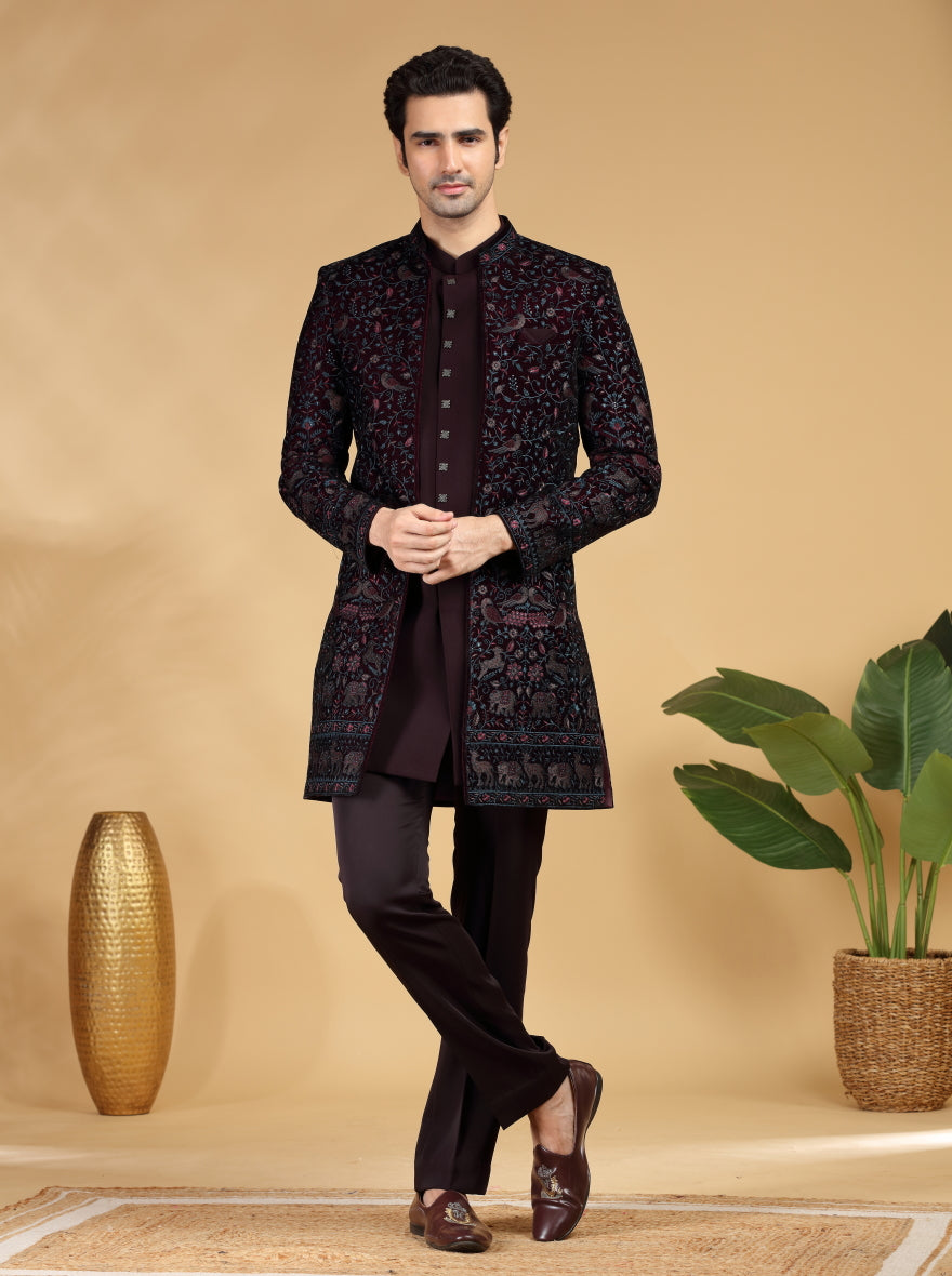 Wine Embroidered Indowestern | TULA