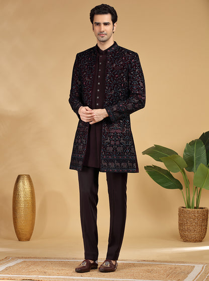 Wine Embroidered Indowestern | TULA