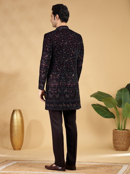 Wine Embroidered Indowestern | TULA