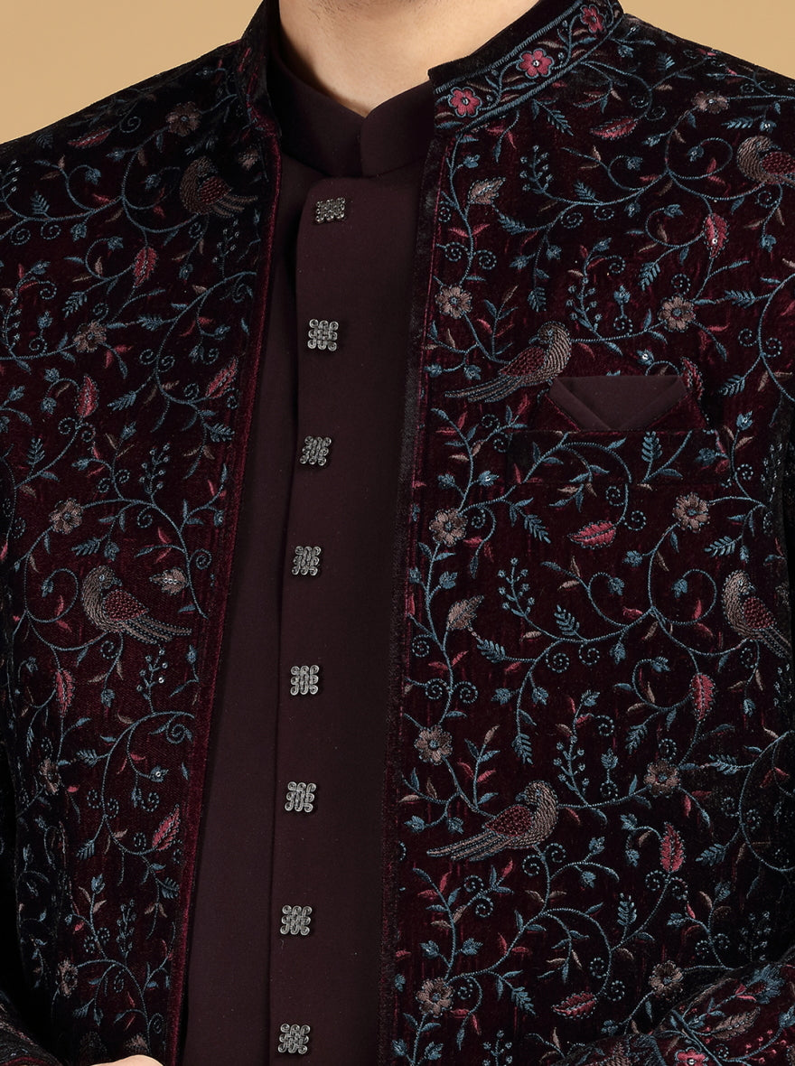 Wine Embroidered Indowestern | TULA