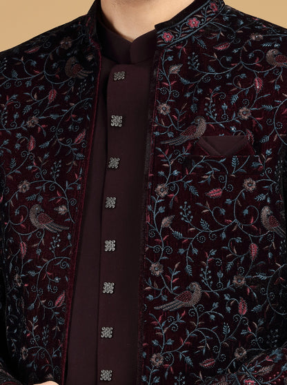 Wine Embroidered Indowestern | TULA