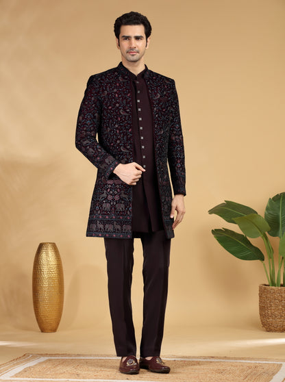 Wine Embroidered Indowestern | TULA