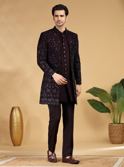 Wine Embroidered Indowestern | TULA