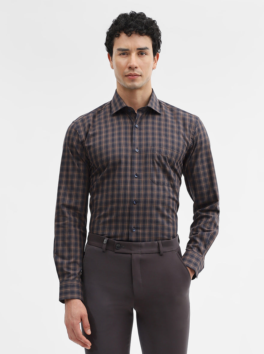 Blue & Brown Checked Slim Fit Formal Shirt | Metal