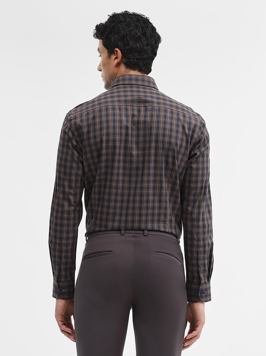 Blue & Brown Checked Slim Fit Formal Shirt | Metal
