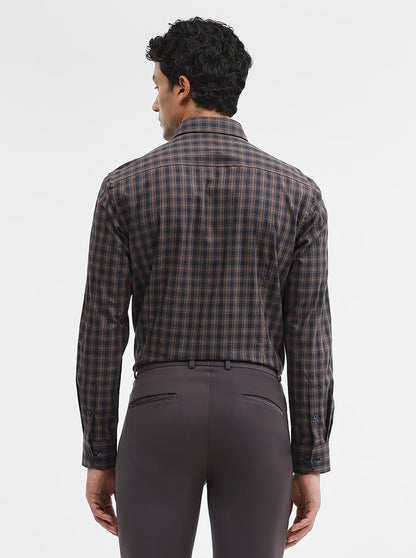 Blue & Brown Checked Slim Fit Formal Shirt | Metal