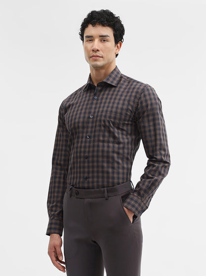 Blue & Brown Checked Slim Fit Formal Shirt | Metal
