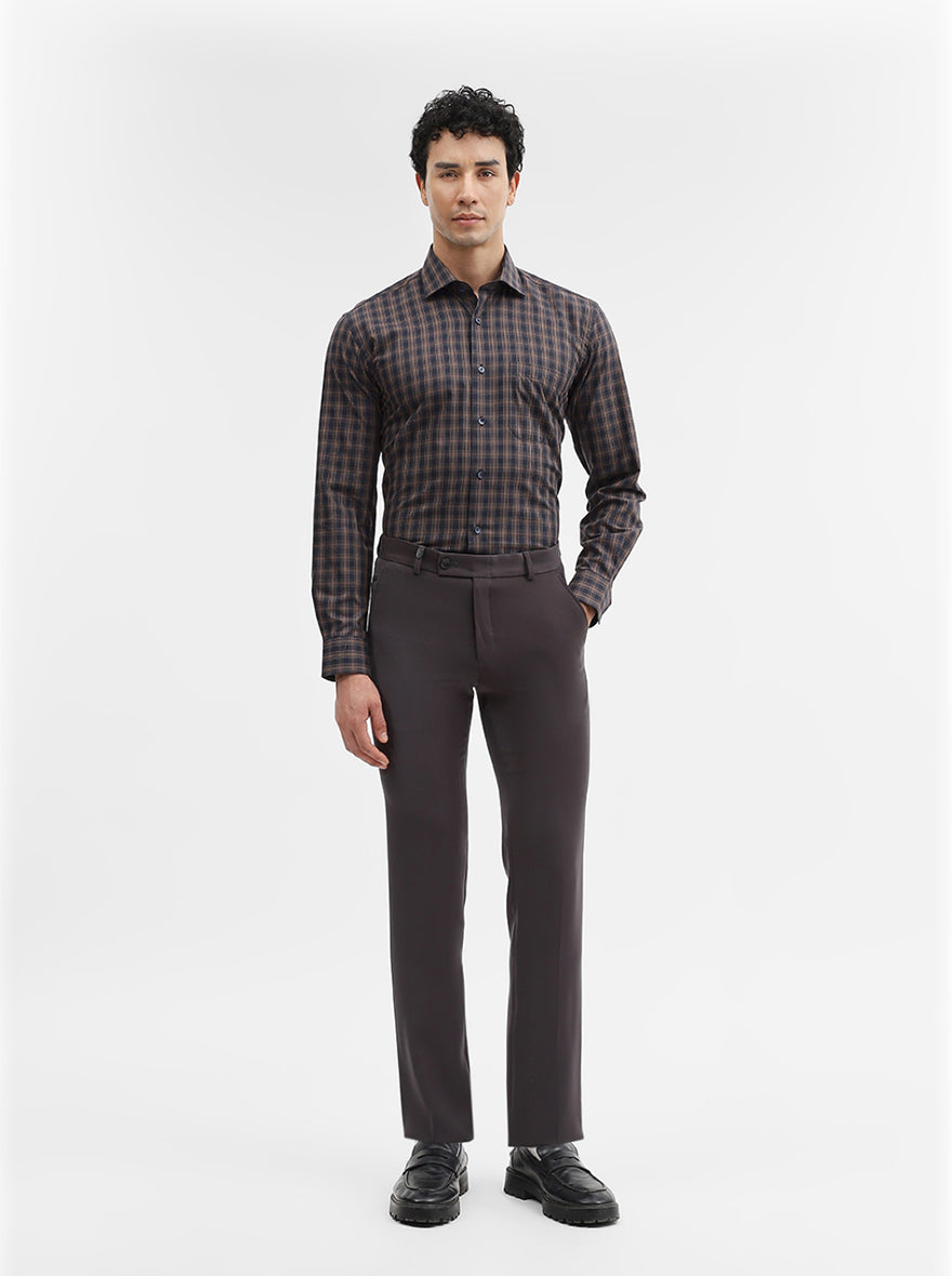 Blue & Brown Checked Slim Fit Formal Shirt | Metal