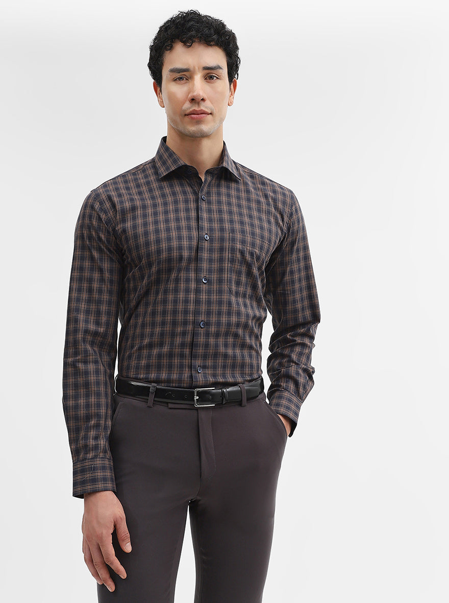 Blue & Brown Checked Slim Fit Formal Shirt | Metal