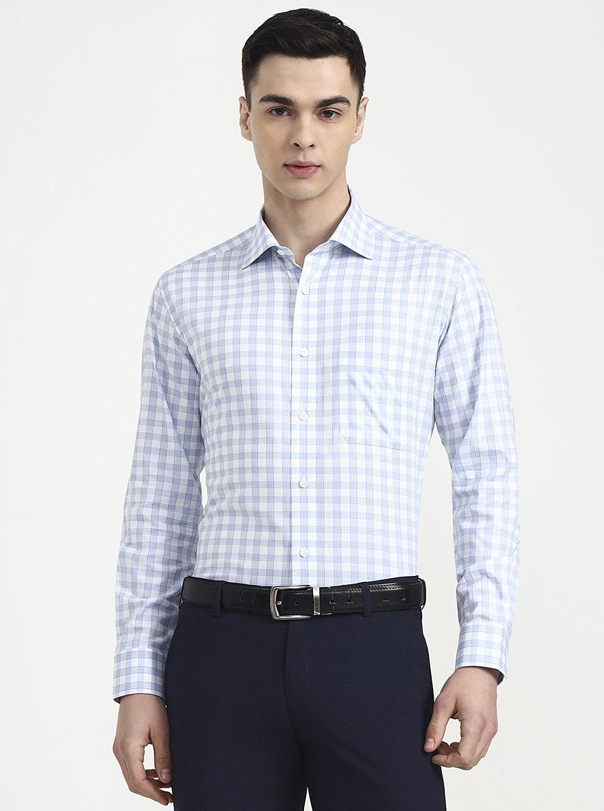 White & Blue Checked Slim Fit Formal Shirt | JadeBlue Youth