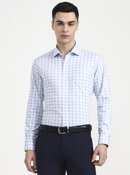 White & Blue Checked Slim Fit Formal Shirt | JadeBlue Youth