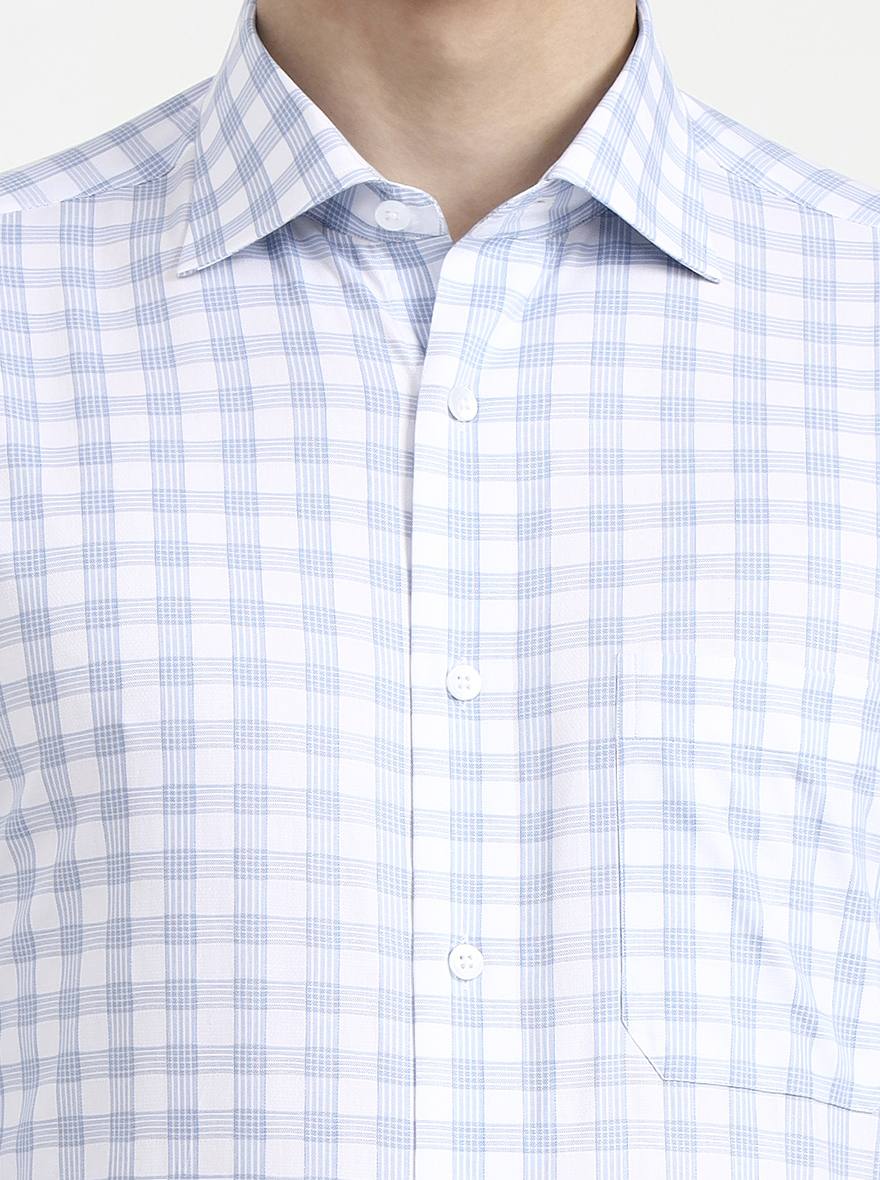 White & Blue Checked Slim Fit Formal Shirt | JadeBlue Youth