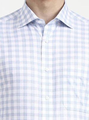 White & Blue Checked Slim Fit Formal Shirt | JadeBlue Youth