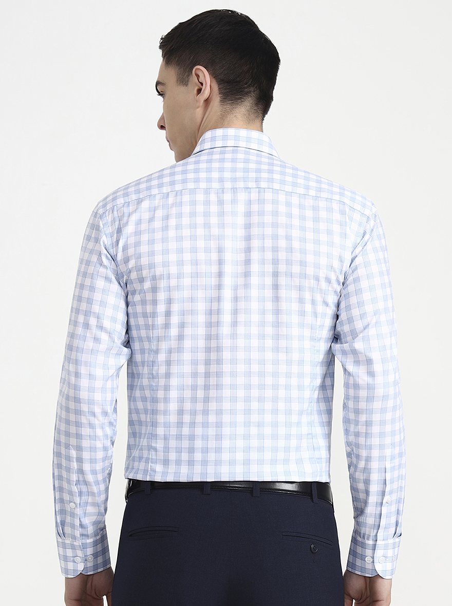White & Blue Checked Slim Fit Formal Shirt | JadeBlue Youth