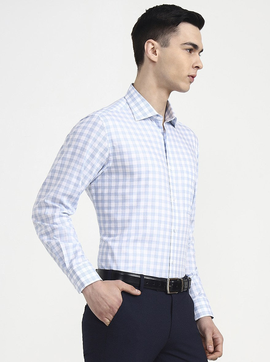 White & Blue Checked Slim Fit Formal Shirt | JadeBlue Youth