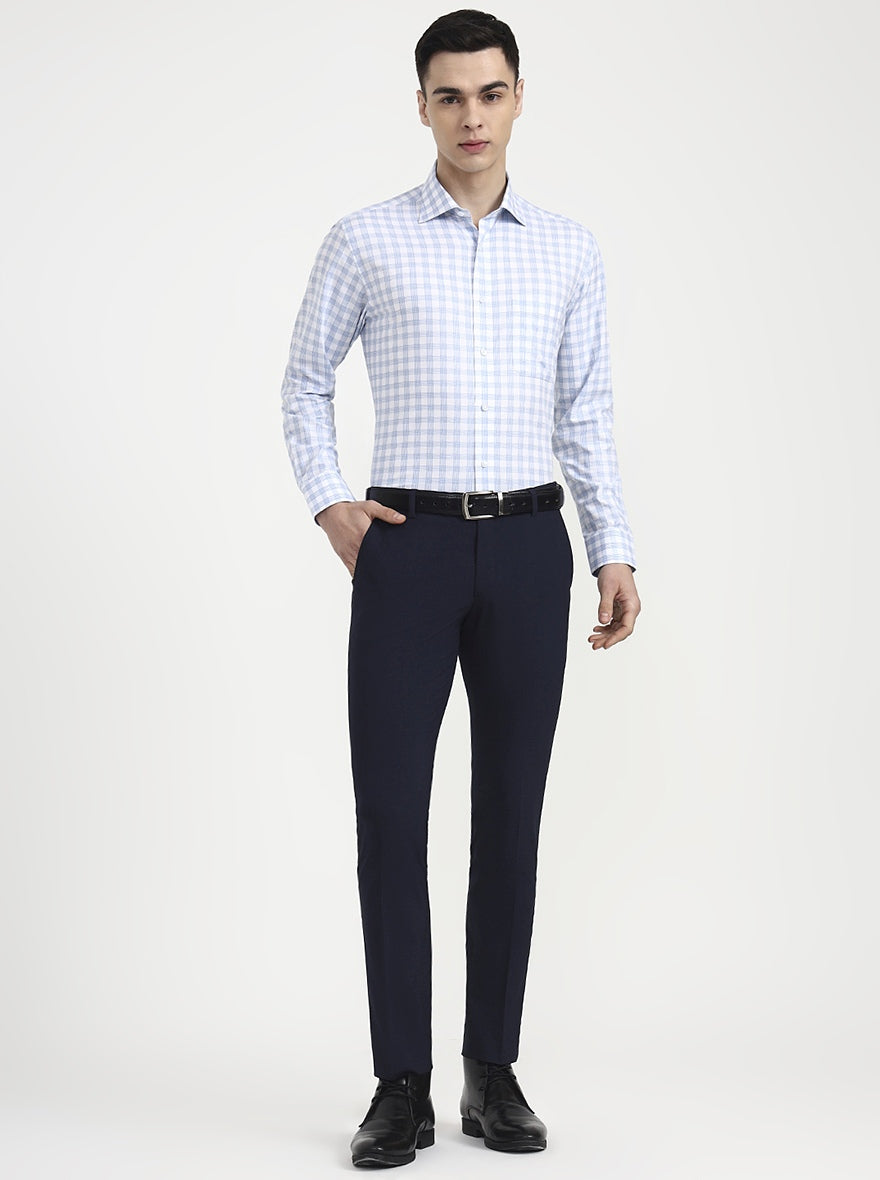 White & Blue Checked Slim Fit Formal Shirt | JadeBlue Youth