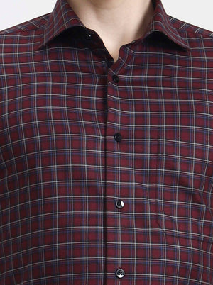Wine Checked Slim Fit Formal Shirt | Metal