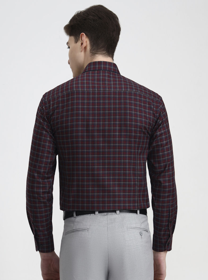 Wine Checked Slim Fit Formal Shirt | Metal