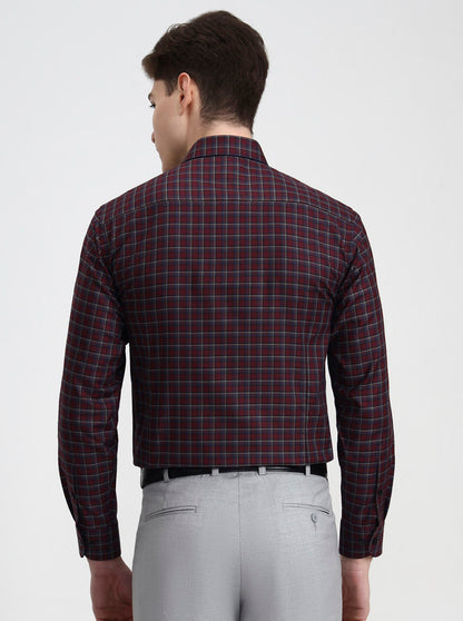 Wine Checked Slim Fit Formal Shirt | Metal