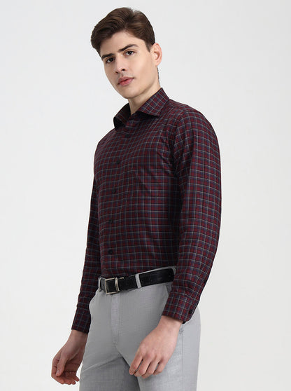 Wine Checked Slim Fit Formal Shirt | Metal