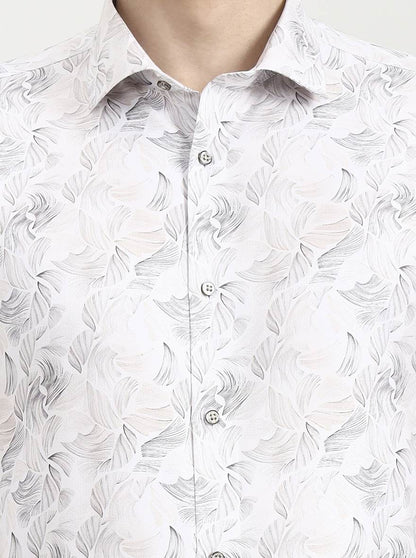White & Beige Printed Slim Fit Party Wear Shirt | Greenfibre