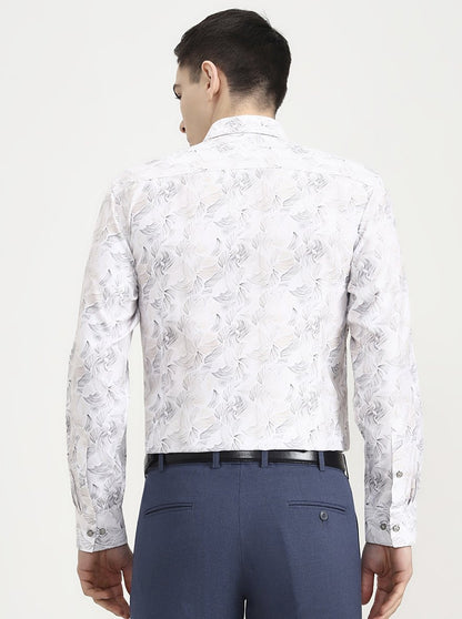 White & Beige Printed Slim Fit Party Wear Shirt | Greenfibre