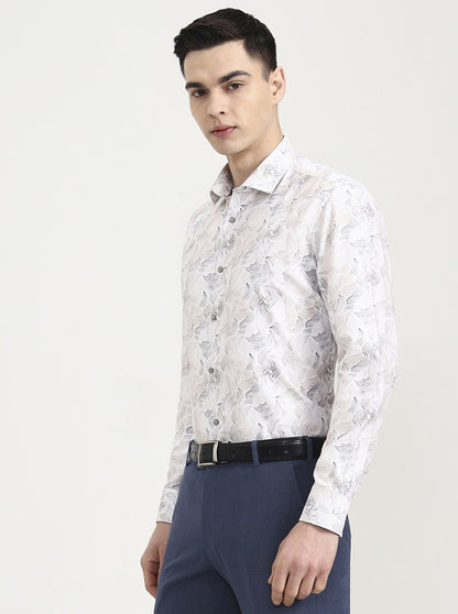 White & Beige Printed Slim Fit Party Wear Shirt | Greenfibre