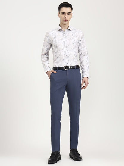 White & Beige Printed Slim Fit Party Wear Shirt | Greenfibre