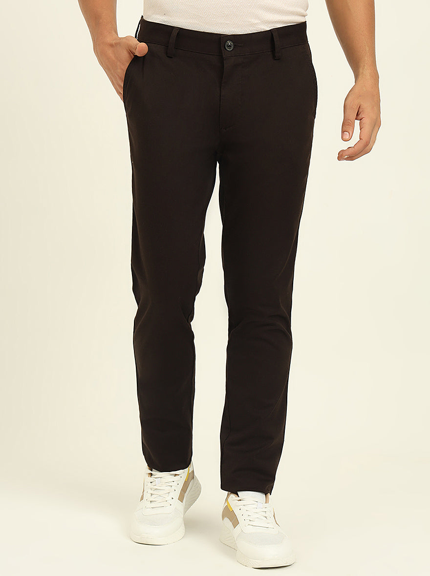 Brown Solid Uno Fit Casual Trouser | JadeBlue