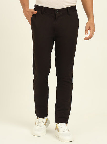 Brown Solid Uno Fit Casual Trouser | JadeBlue