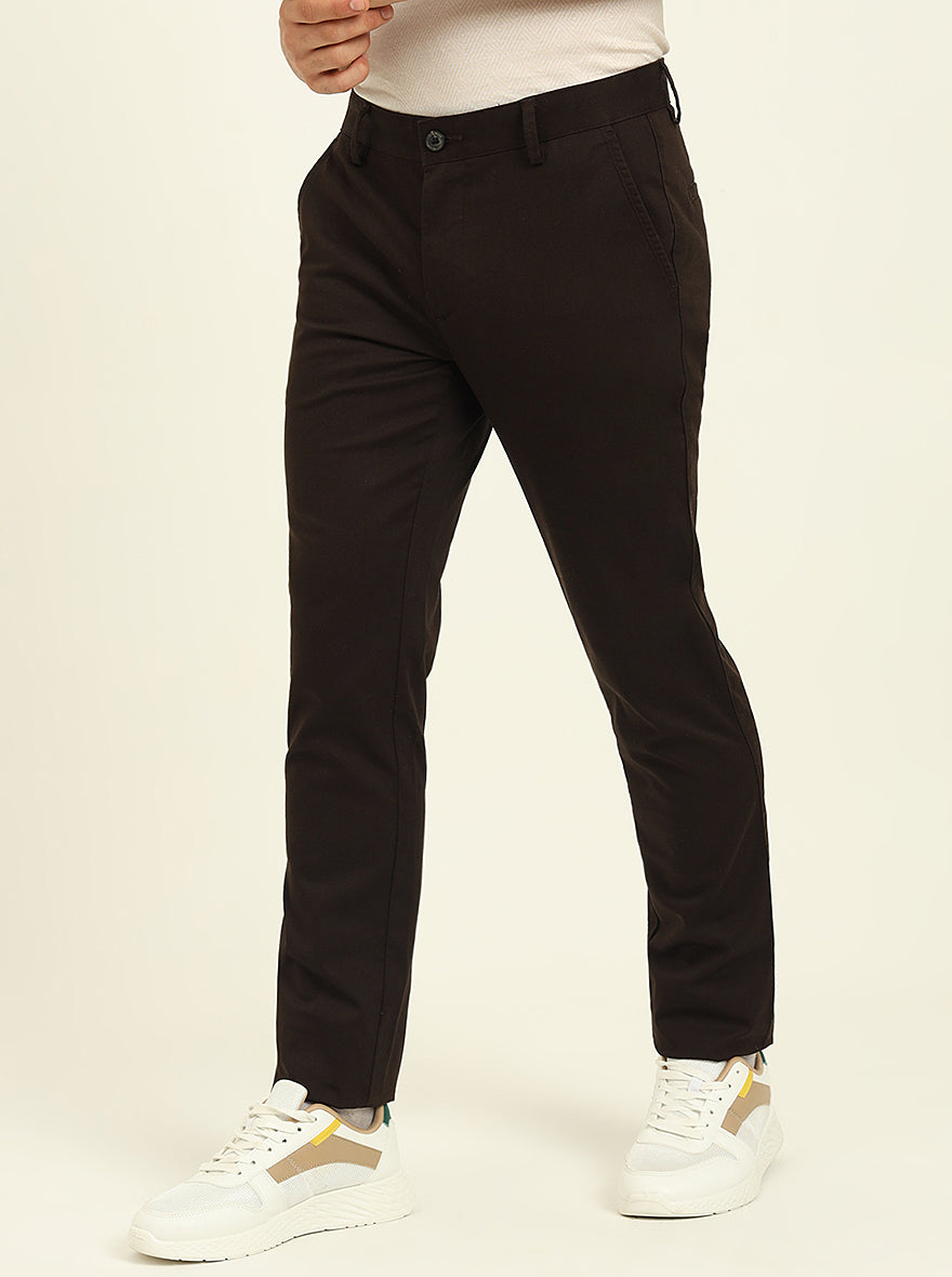 Brown Solid Uno Fit Casual Trouser | JadeBlue