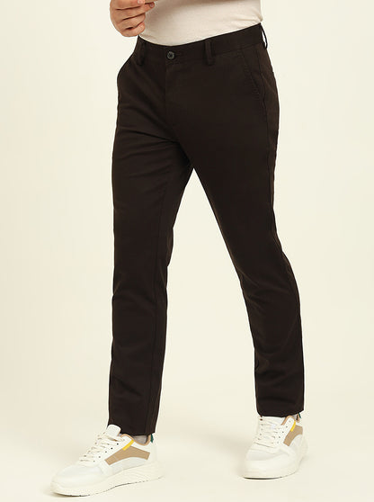 Brown Solid Uno Fit Casual Trouser | JadeBlue