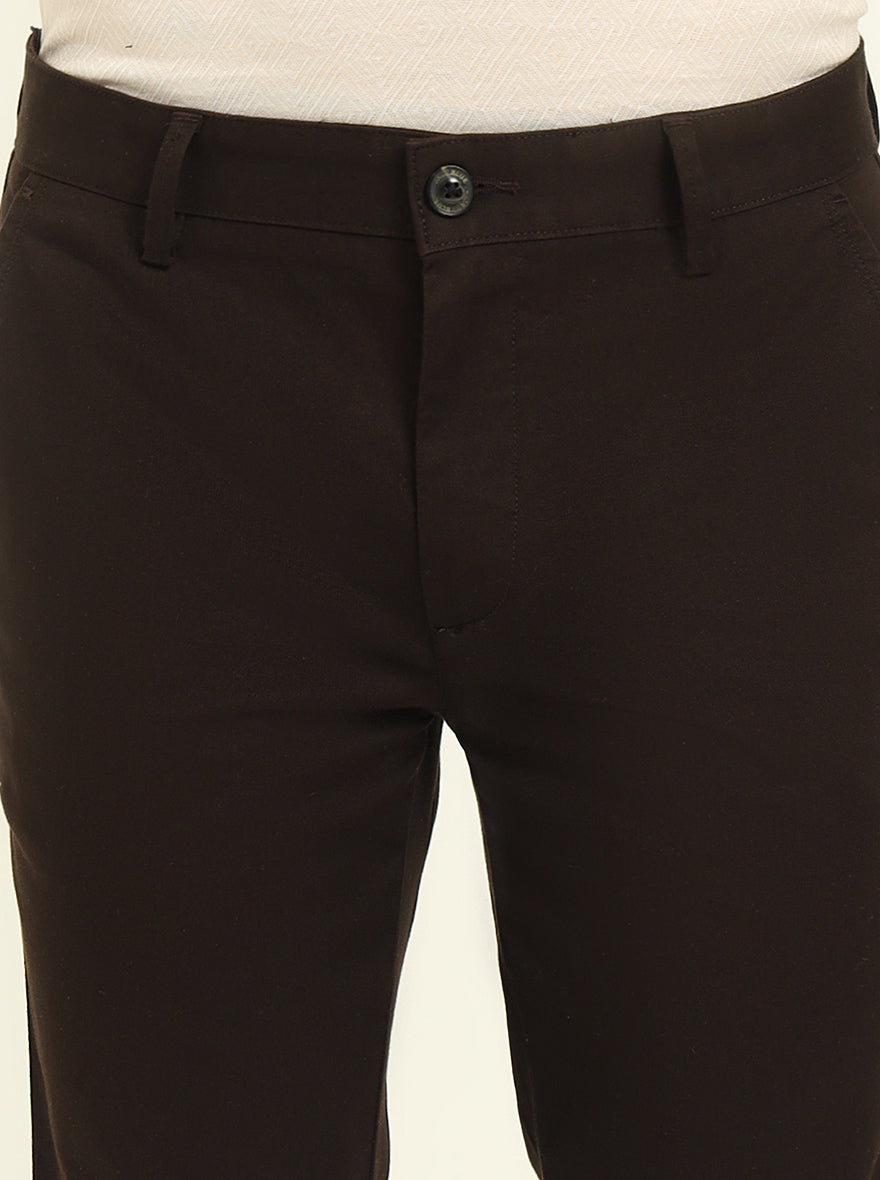 Brown Solid Uno Fit Casual Trouser | JadeBlue