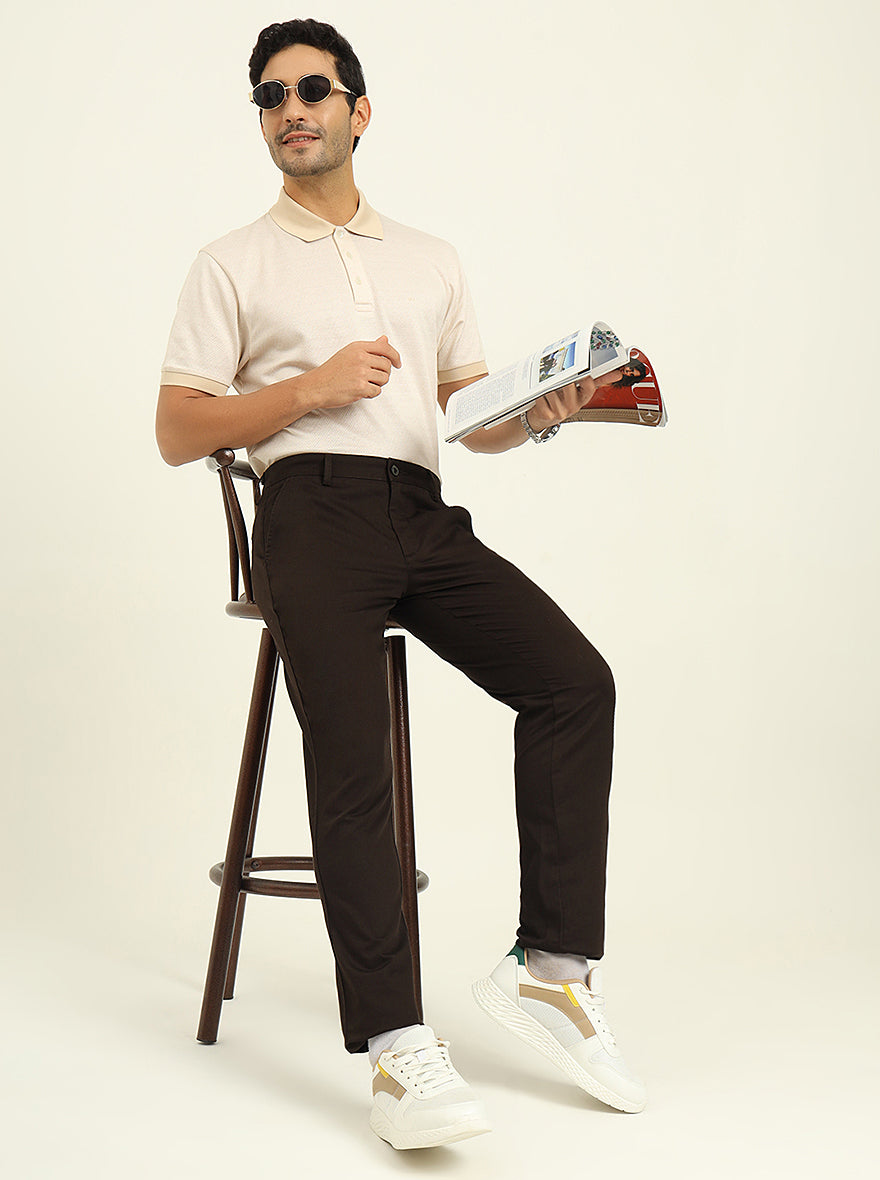 Brown Solid Uno Fit Casual Trouser | JadeBlue