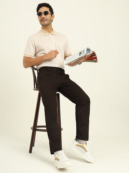 Brown Solid Uno Fit Casual Trouser | JadeBlue