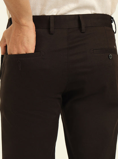 Brown Solid Uno Fit Casual Trouser | JadeBlue