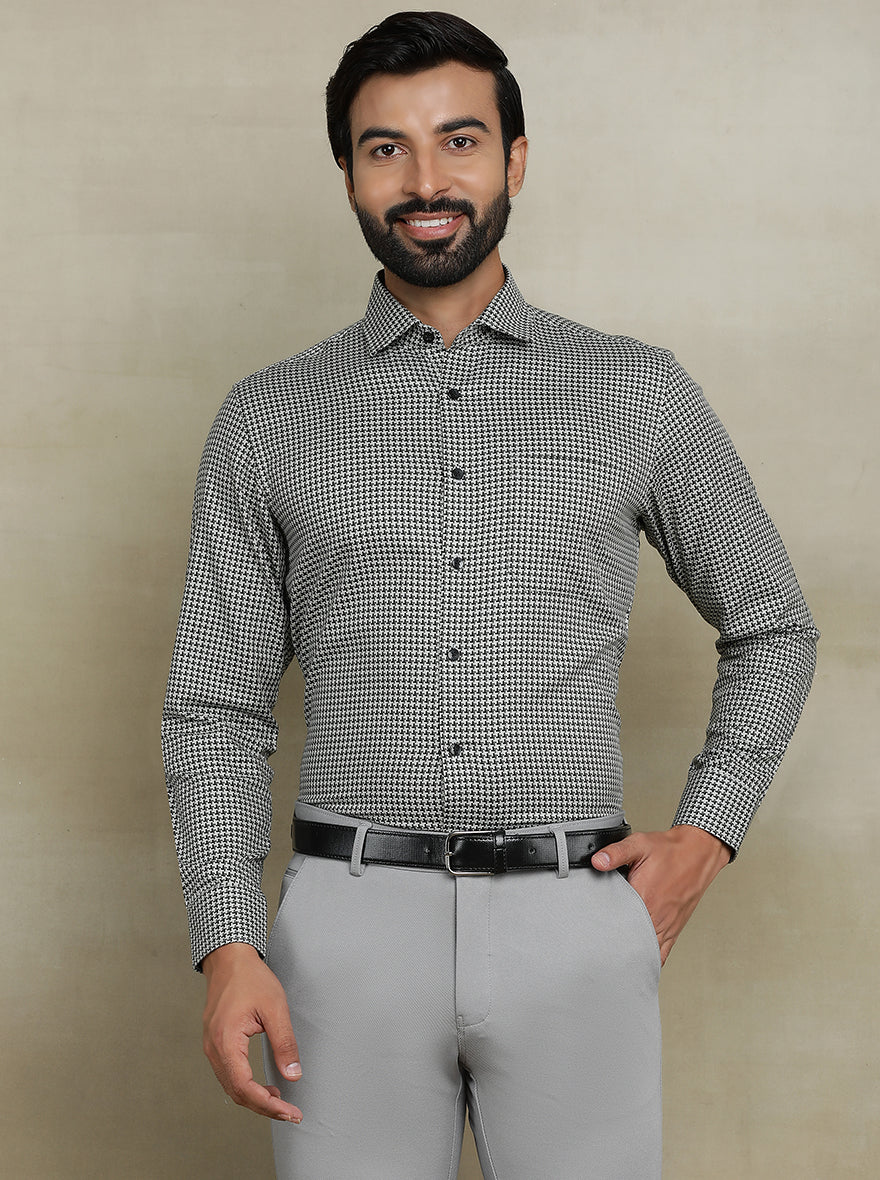 Grey Printed Slim fit Formal Shirt | Metal