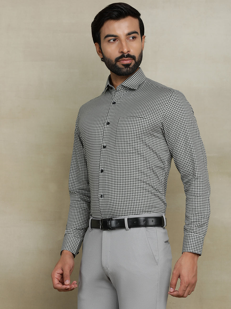 Grey Printed Slim fit Formal Shirt | Metal