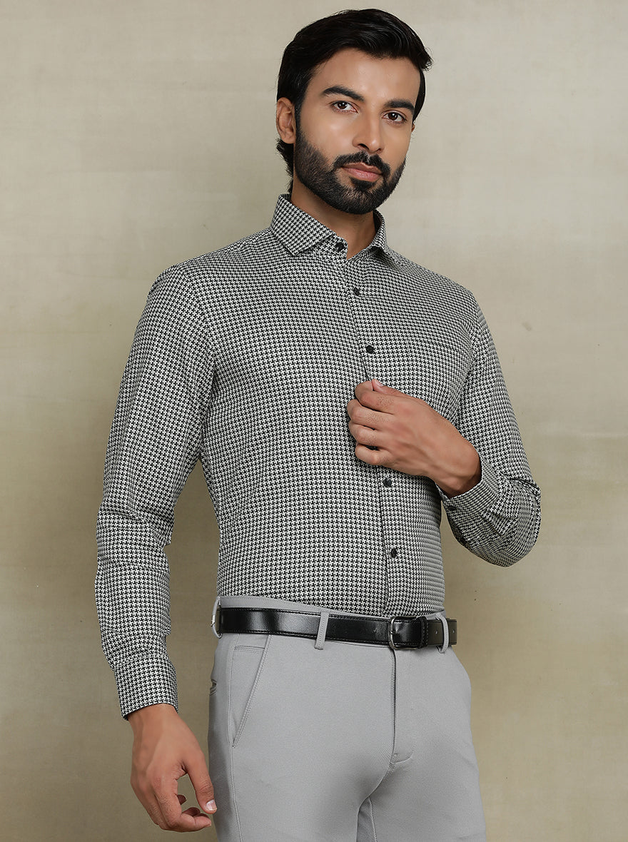 Grey Printed Slim fit Formal Shirt | Metal