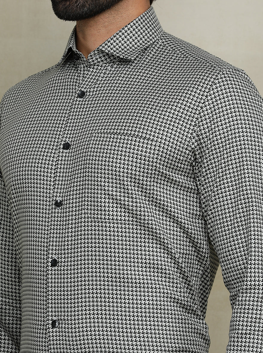 Grey Printed Slim fit Formal Shirt | Metal