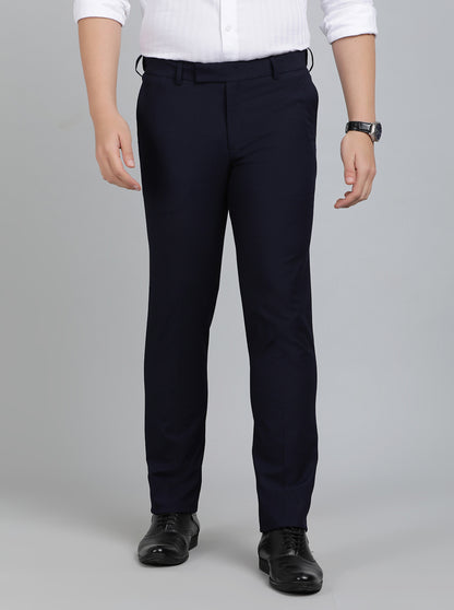 Navy Blue Solid Slim Fit Formal Trouser | Metal