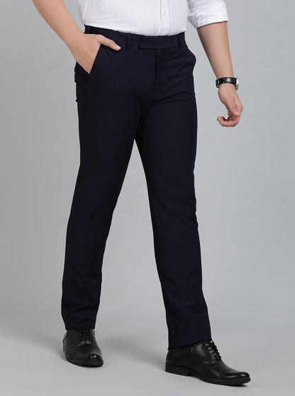Navy Blue Solid Slim Fit Formal Trouser | Metal