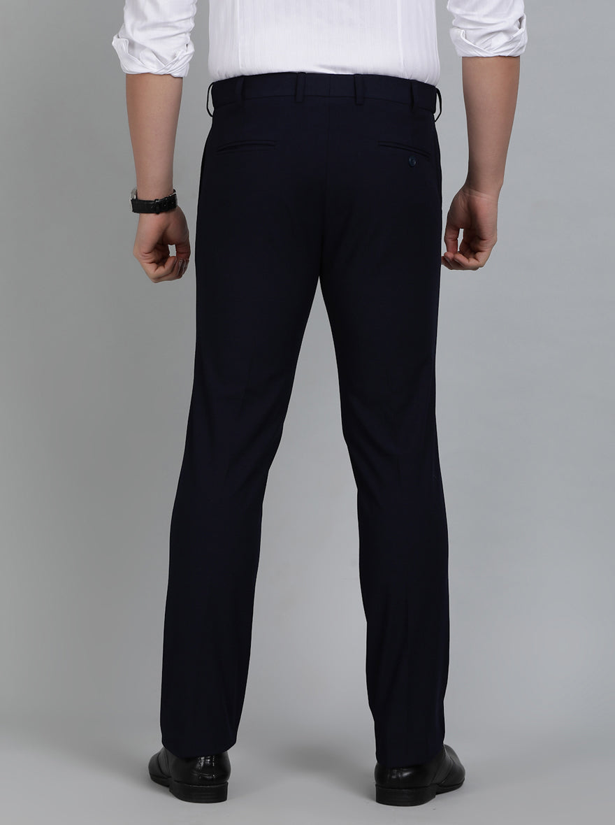 Navy Blue Solid Slim Fit Formal Trouser | Metal