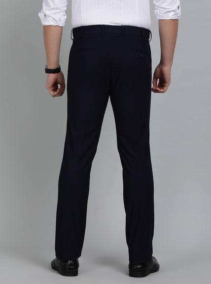 Navy Blue Solid Slim Fit Formal Trouser | Metal