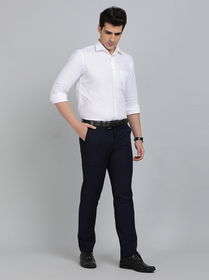 Navy Blue Solid Slim Fit Formal Trouser | Metal
