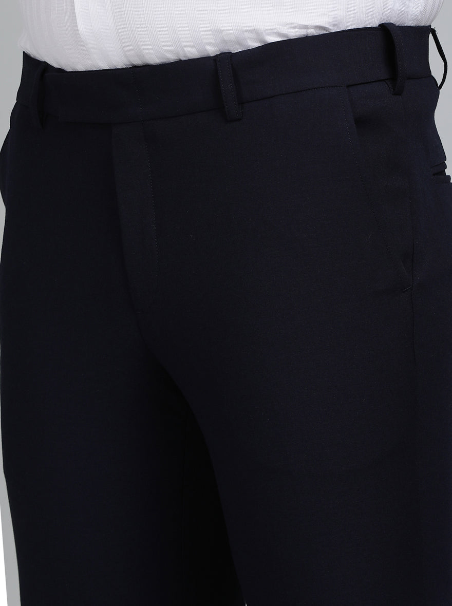 Navy Blue Solid Slim Fit Formal Trouser | Metal