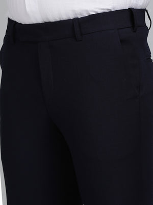 Navy Blue Solid Slim Fit Formal Trouser | Metal