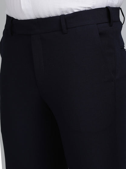 Navy Blue Solid Slim Fit Formal Trouser | Metal