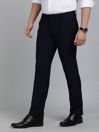 Navy Blue Solid Slim Fit Formal Trouser | Metal