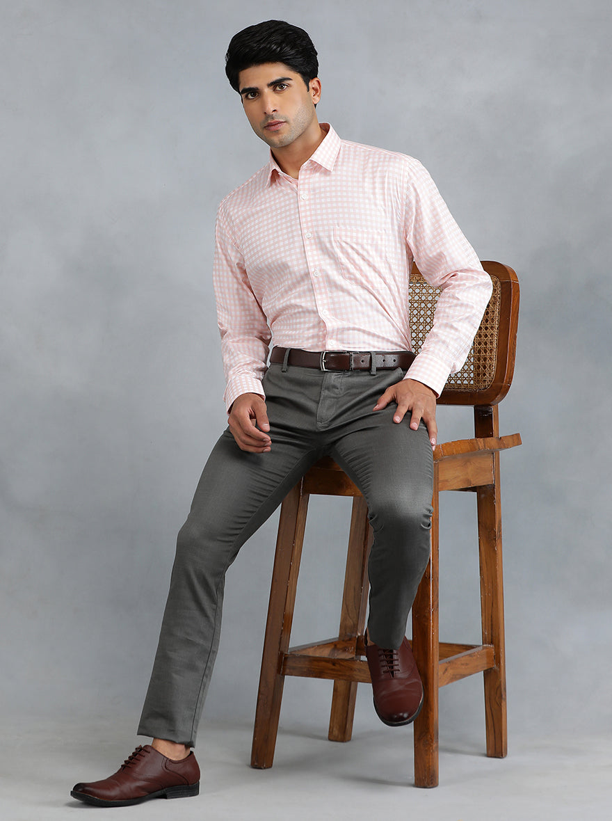 Pink Checked Regular Fit Formal Shirt | JadeBlue